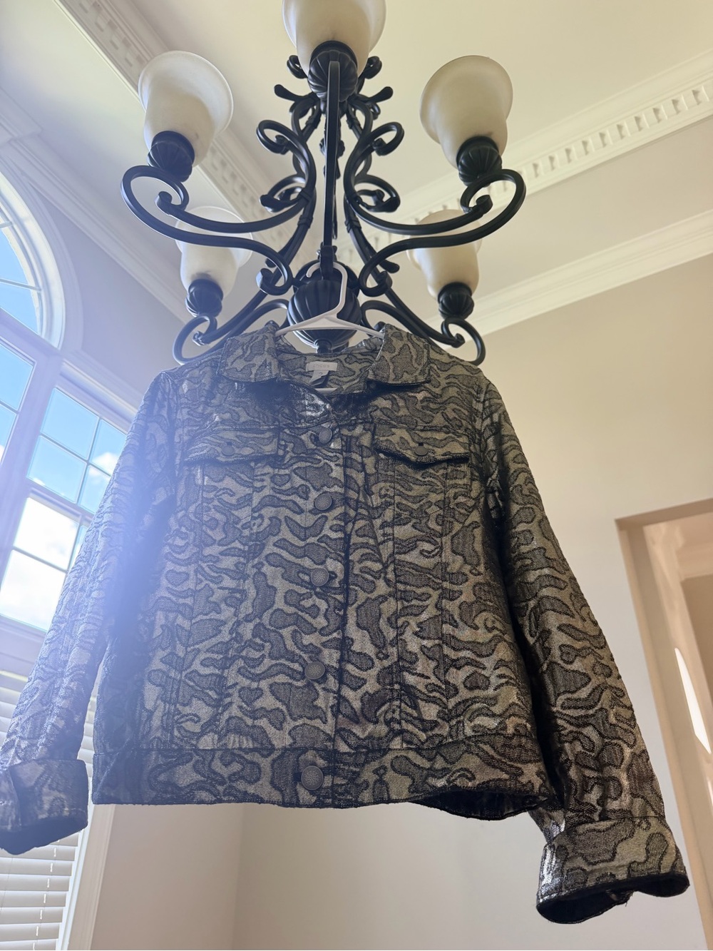 Chico's Gray Patterned Jean Jacket